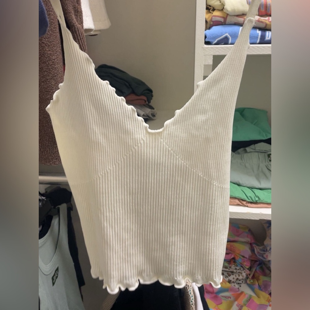 White Ribbed Knit Tank Top